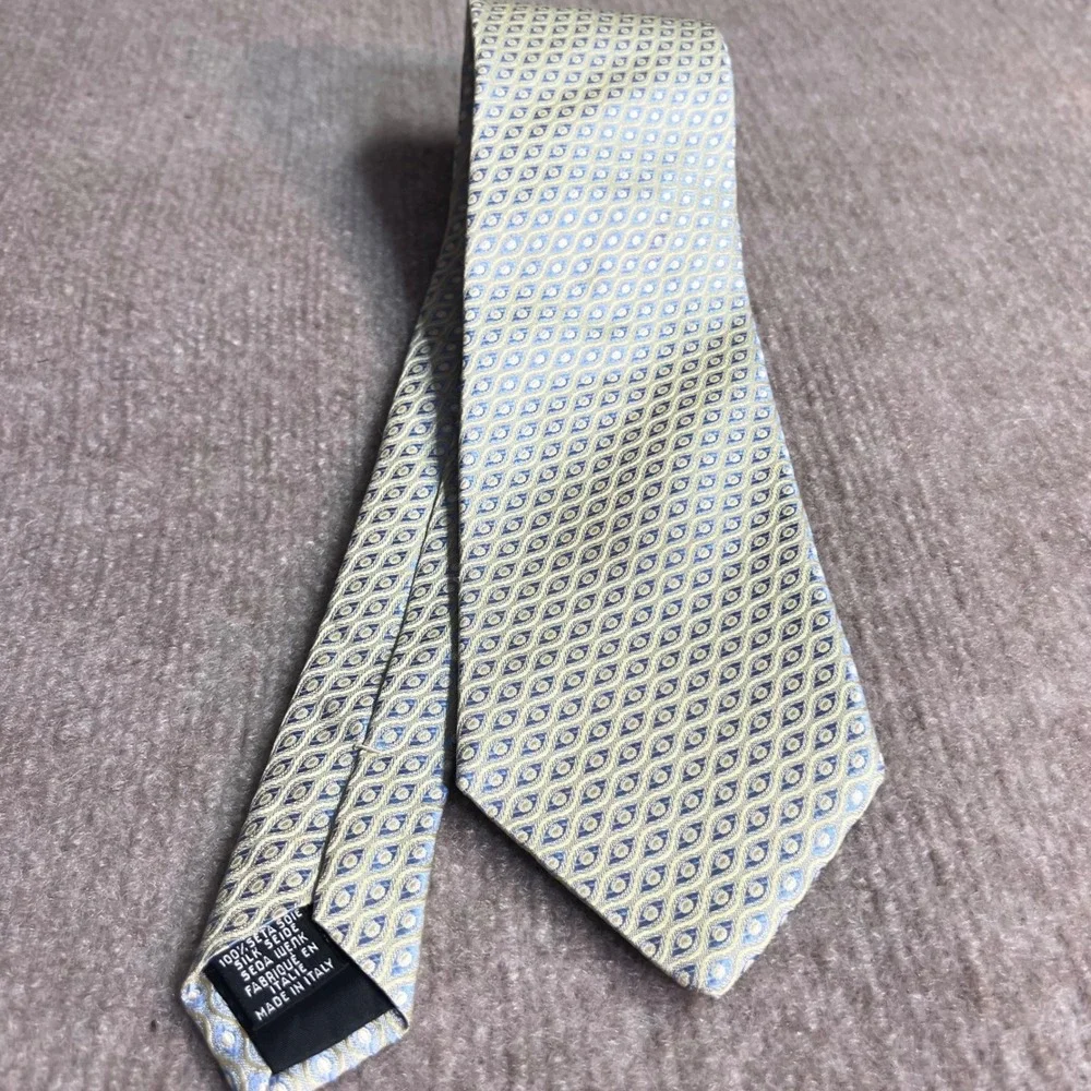 Hugo Boss Tie Mens Blue Yellow Geometric Silk Necktie Italy Designer